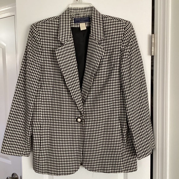 Norton McNaughton Jackets & Blazers - Vintage Women Houndstooth Blazer Size 10P Black White Jacket Shoulder Pads 10 P